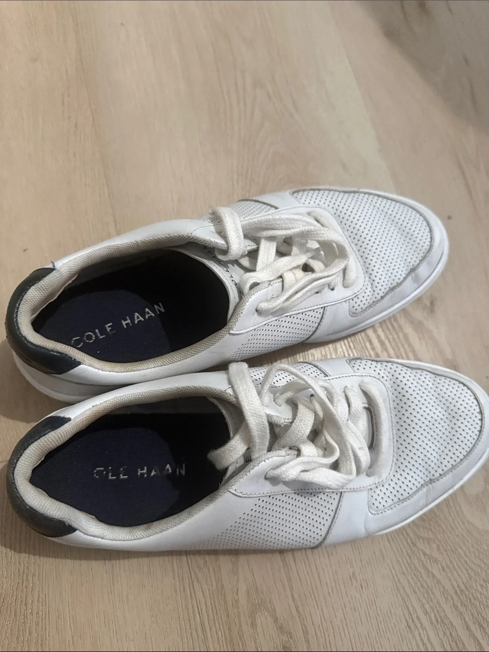 Cole Haan Men’s White Perforated Leather Lace-Up Sneakers
